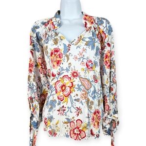Nicole Miller white blue pink red floral boho blouse top Womens XLarge
